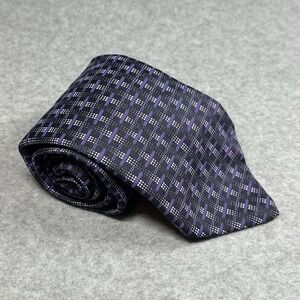Marcello Italy Silk Y2K Tie Purple Geometric Basket Weave Designer 56x3.75
